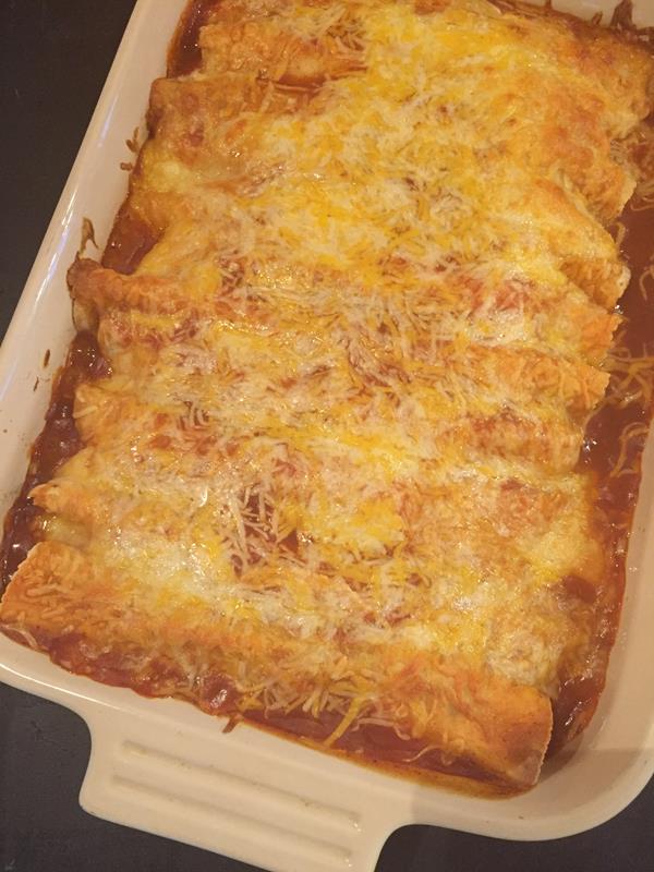 Three Cheese Beef Enchiladas in dish