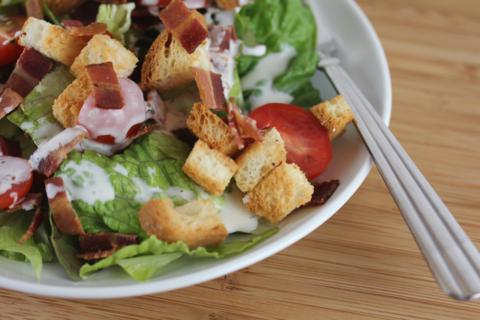 Homemade Croutons on a BLT Salad 