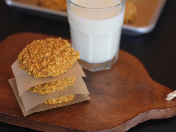 pumpkin breakfast cookies and a glass of milkppup