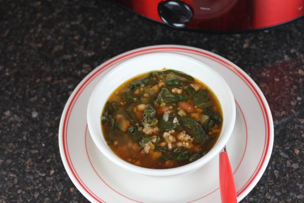 Gluten Free White Chili with Sausage and Spinach-
