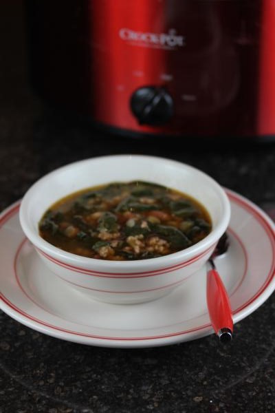 Gluten Free White Chili with Sausage and Spinach