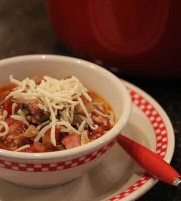 Pizza soup in a bowl