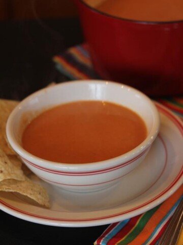 white bowl full of mexican tomato soup