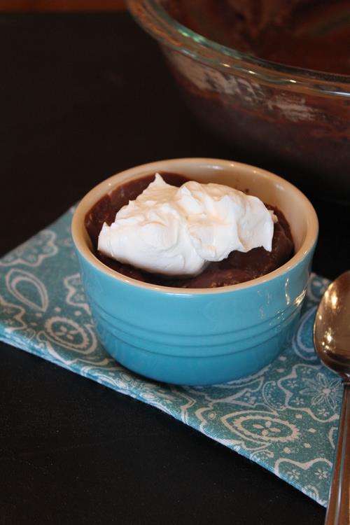 Microwave Chocolate Pudding with whipped cream