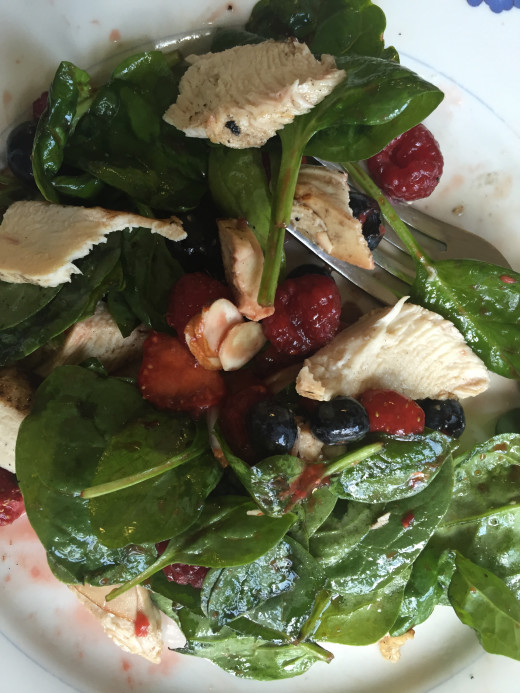 Triple Berry Chicken Almond Spinach Salad