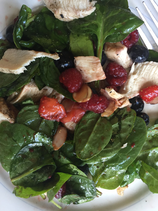 Triple Berry Chicken Almond Spinach Salad