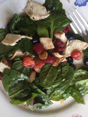 Triple Berry Chicken Almond Spinach Salad