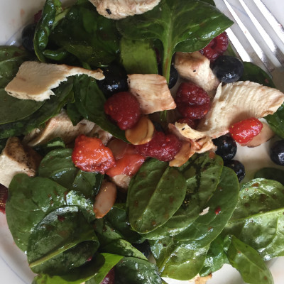 Triple Berry Chicken Almond Spinach Salad