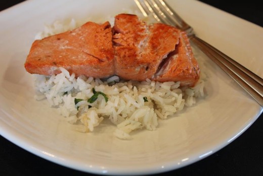 pan cooked salmon with cilantro lime rice