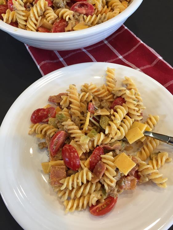 Bacon Cheeseburger Pasta Salad - Lynn's Kitchen Adventures