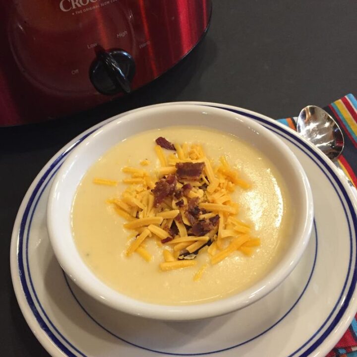 Slow Cooked Cheesy Potato Cauliflower Soup