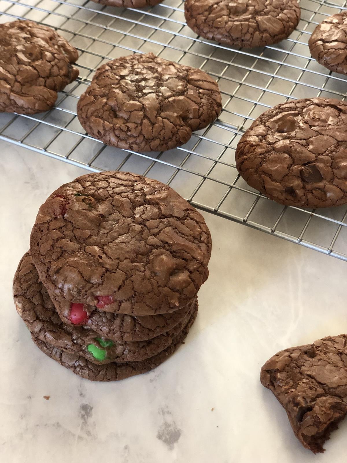 gluten free brownie cookies with M&M's