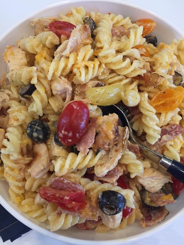 Chicken Bacon Ranch Pasta Salad with tomatoes