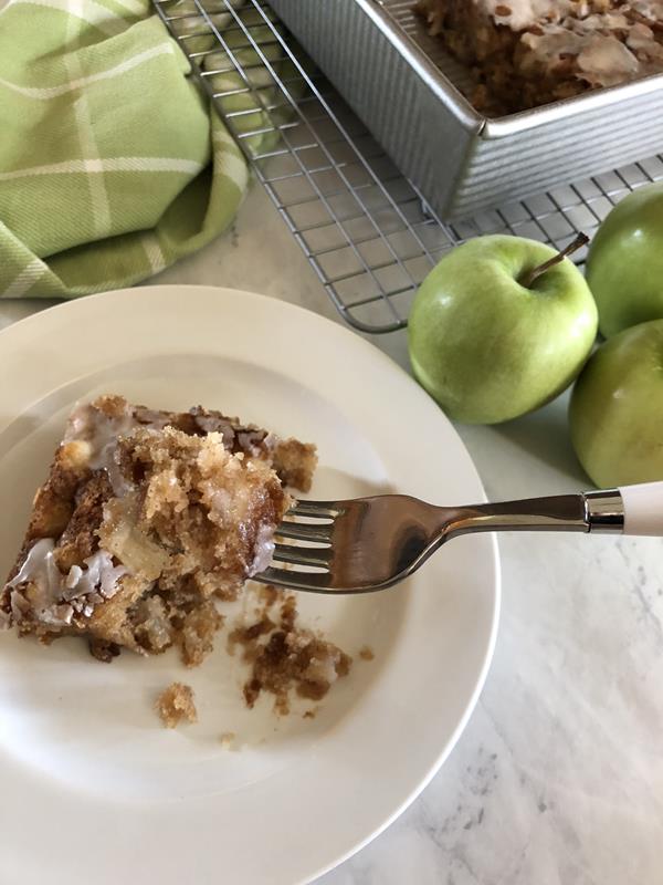 Apple Snack Cake on plate with fork
