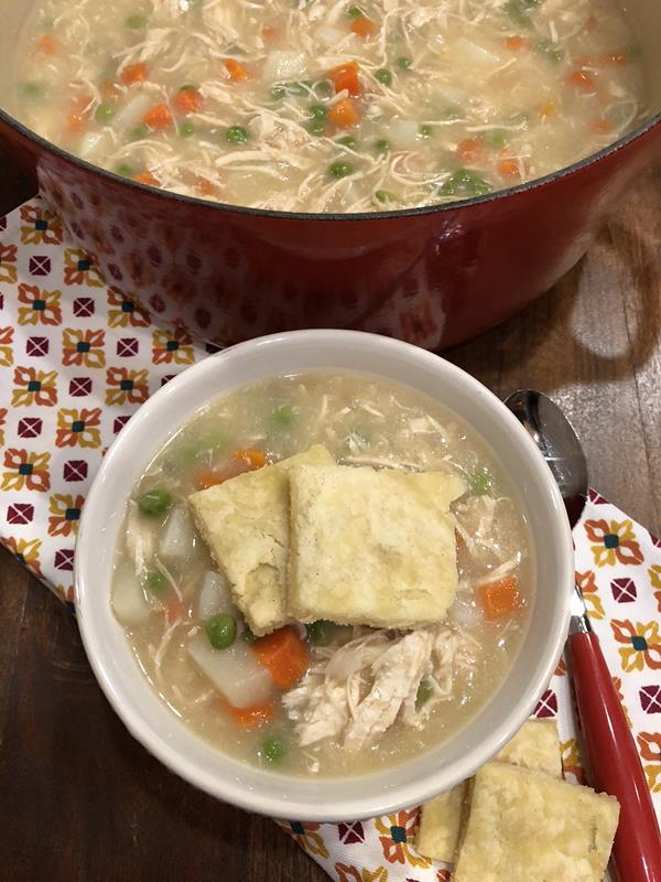 Chicken Pot Pie Soup in a bowl