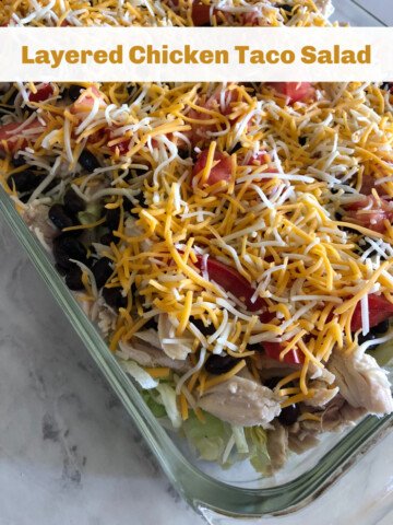 Layered Chicken Taco Salad in 9x13 pan