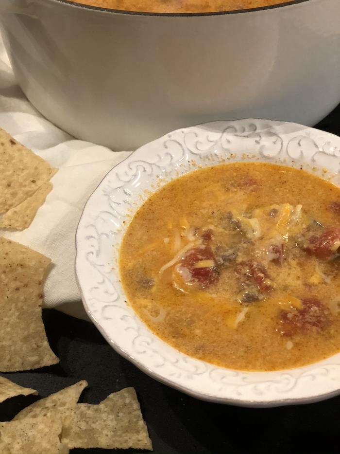 Cheesy Beef Enchilada Soup 