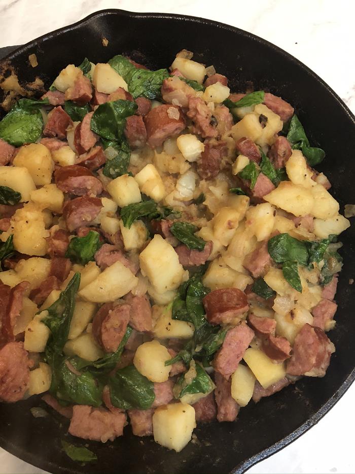 Potato Kielbasa Spinach One Pot Dinner Recipe