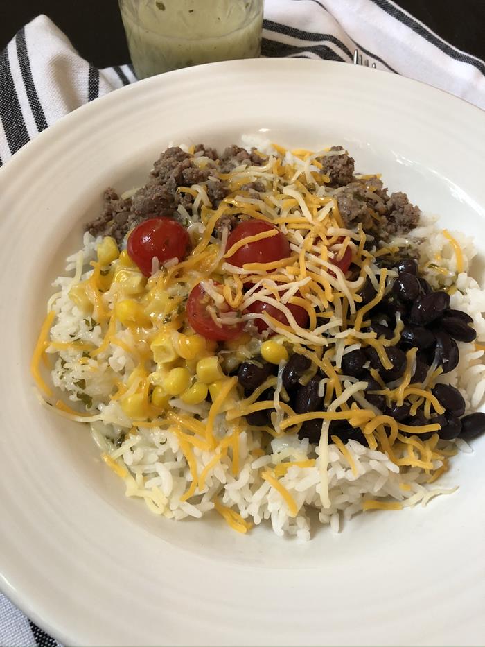 Burrito Bowl with Cilantro Lime Dressing and Black Beans