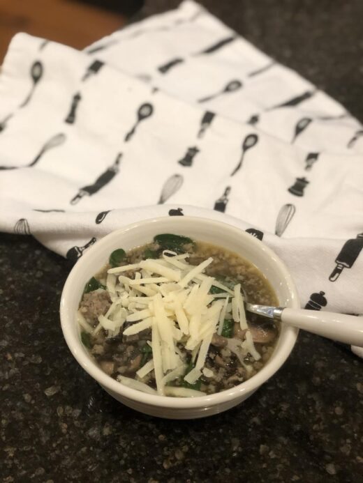 Sausage Spinach Soup without Beans in bowl