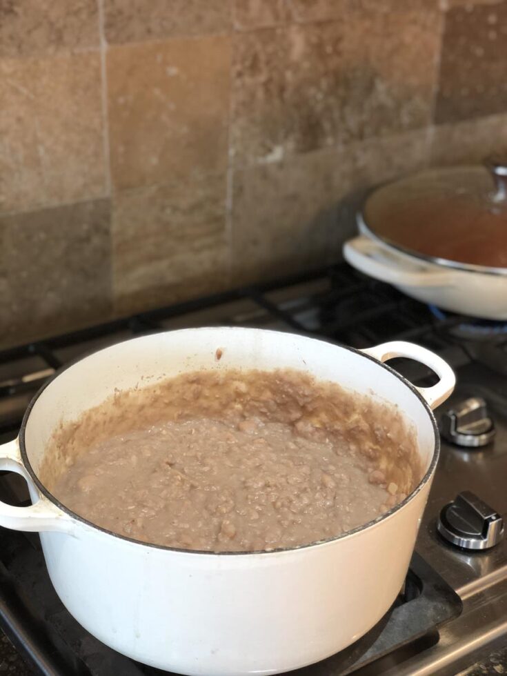 Refried Beans In Dutch Oven On Stove