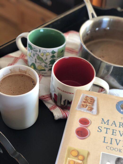 Martha Stewart's Hot Cocoa in mug with cookbook