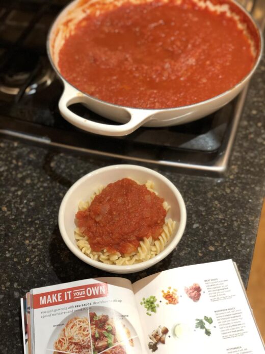 Pasta sauce in a pan on the stove