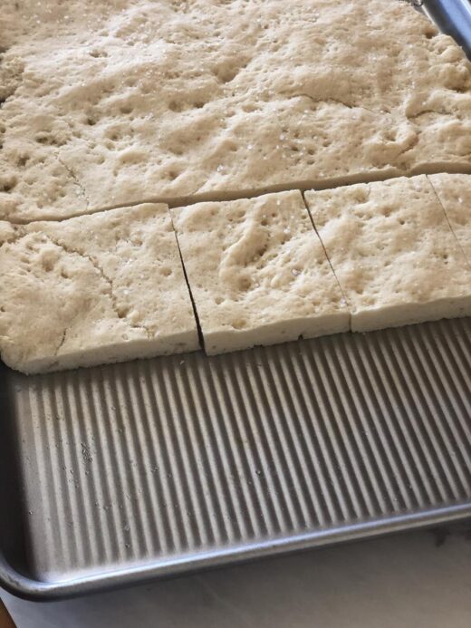 Gluten Free Focaccia Recipe Sliced in pan