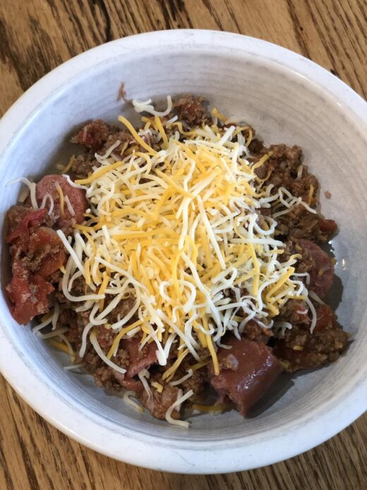 Chili and cheese in a bowl