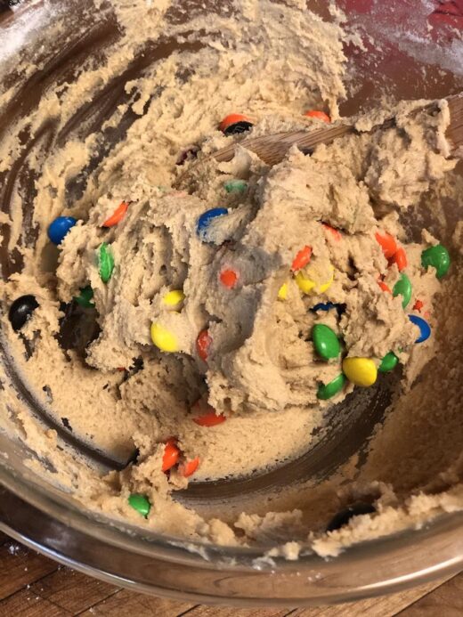 peanut butter cookie dough with m & m's 