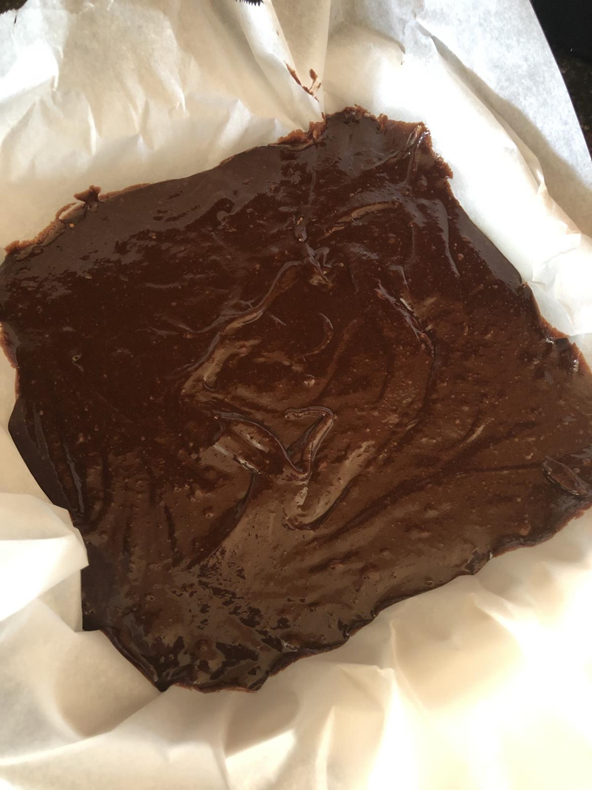 Gluten free brownies baked in pan