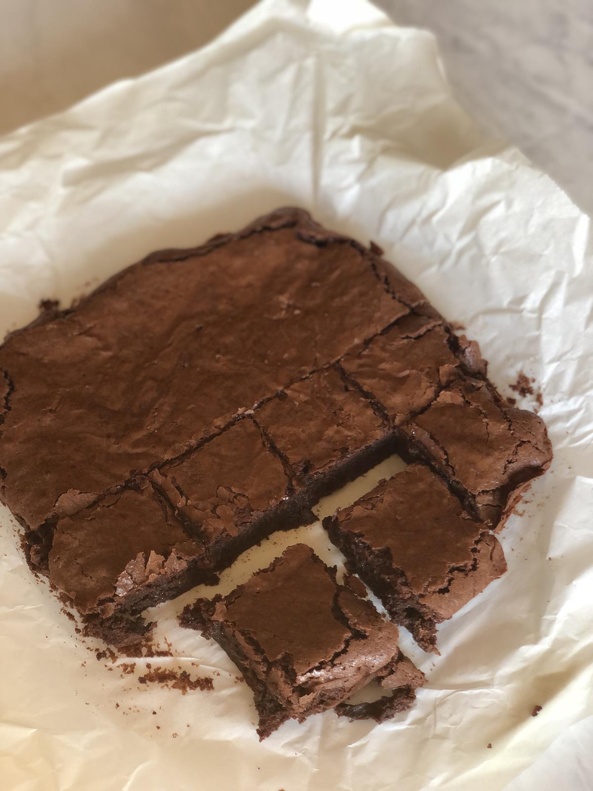 Flourless Brownie Recipe on parchement paper