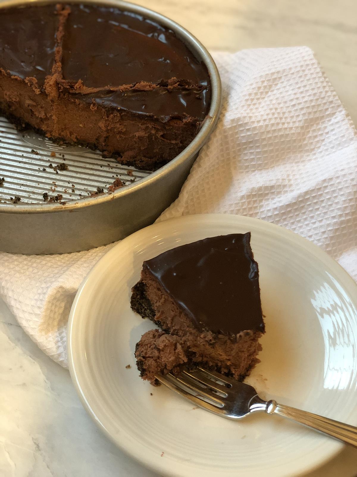 Chocolate Cheesecake with Crust on plate