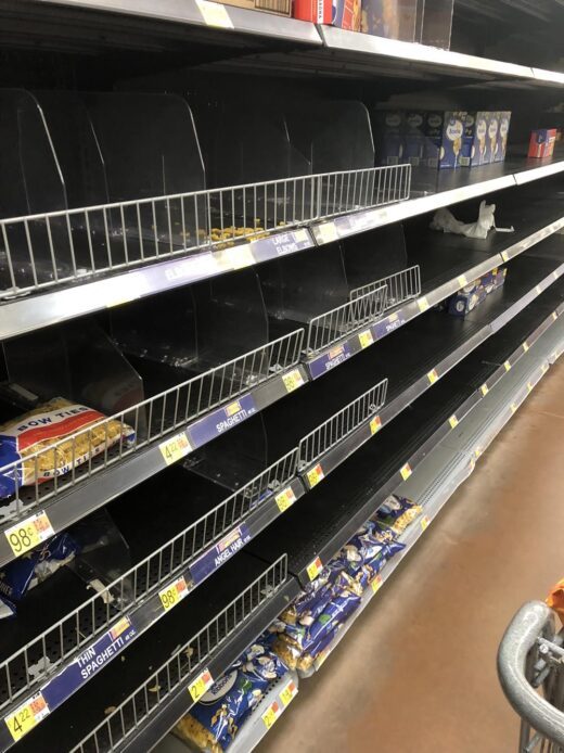 Pasta aisle at grocery store