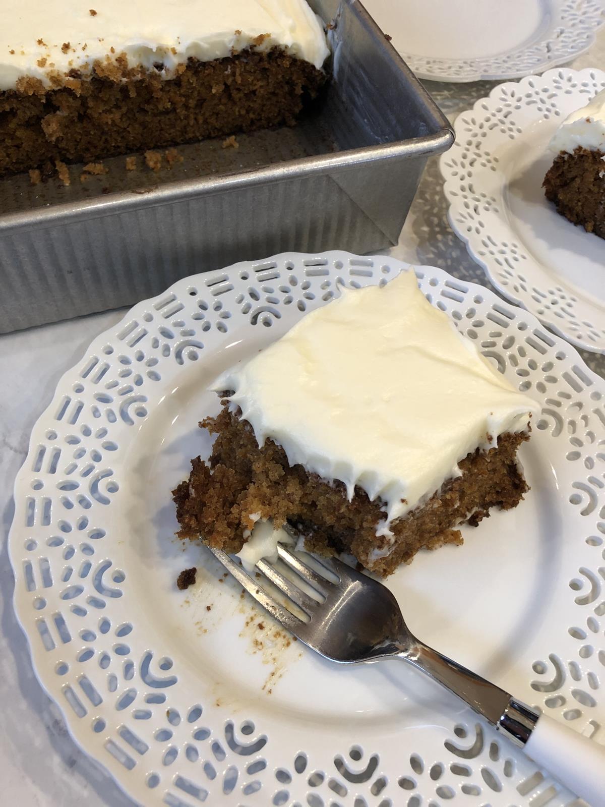 gluten free carrot cake on white plate