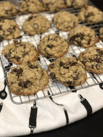 oatmeal chocolate chip cookies on cooling rack