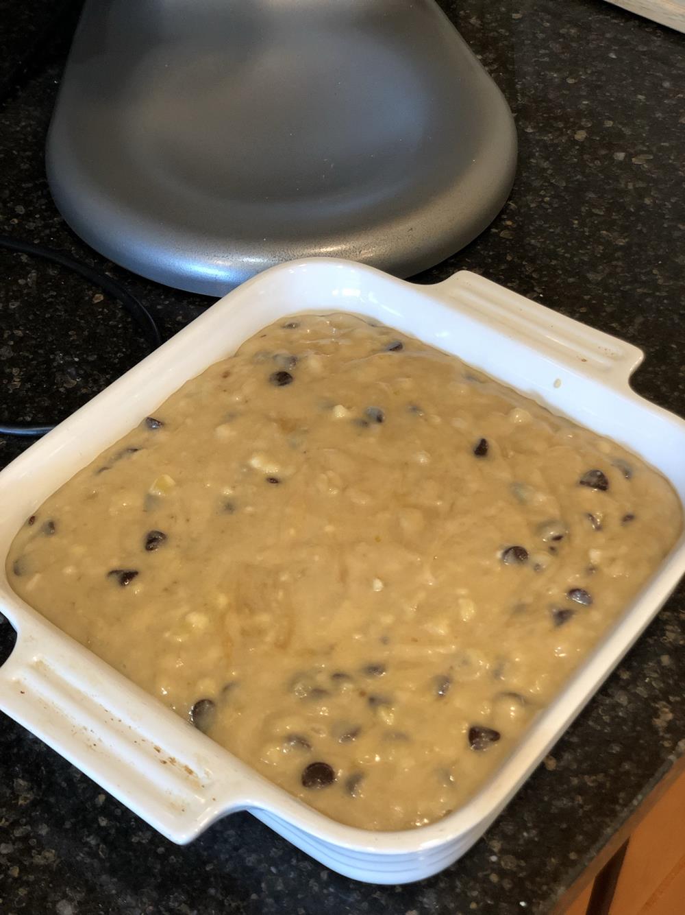 Joanna Gaines gluten free banana bread batter in white pan