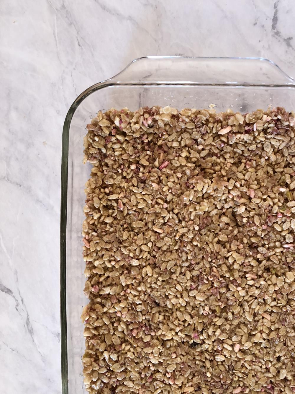 No Bake Granola Bars in glass pan