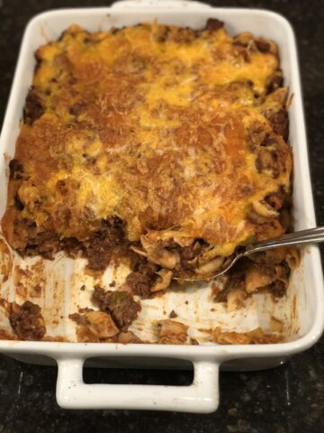 Taco pasta in a dish with a spoon