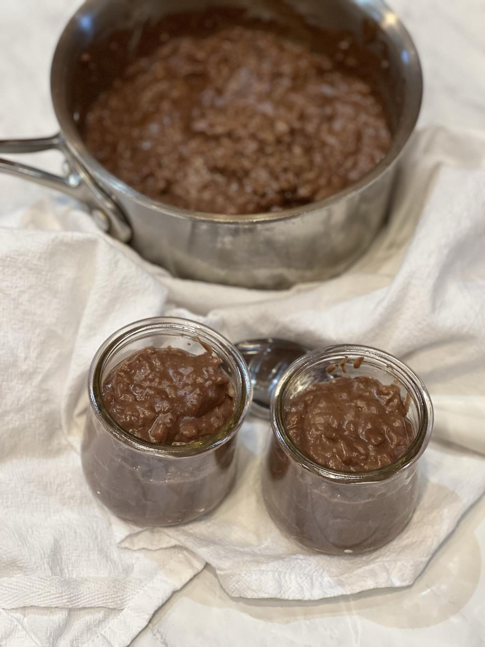 Chocolate Rice Pudding in pan