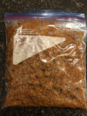 Taco meat in a freezer bag