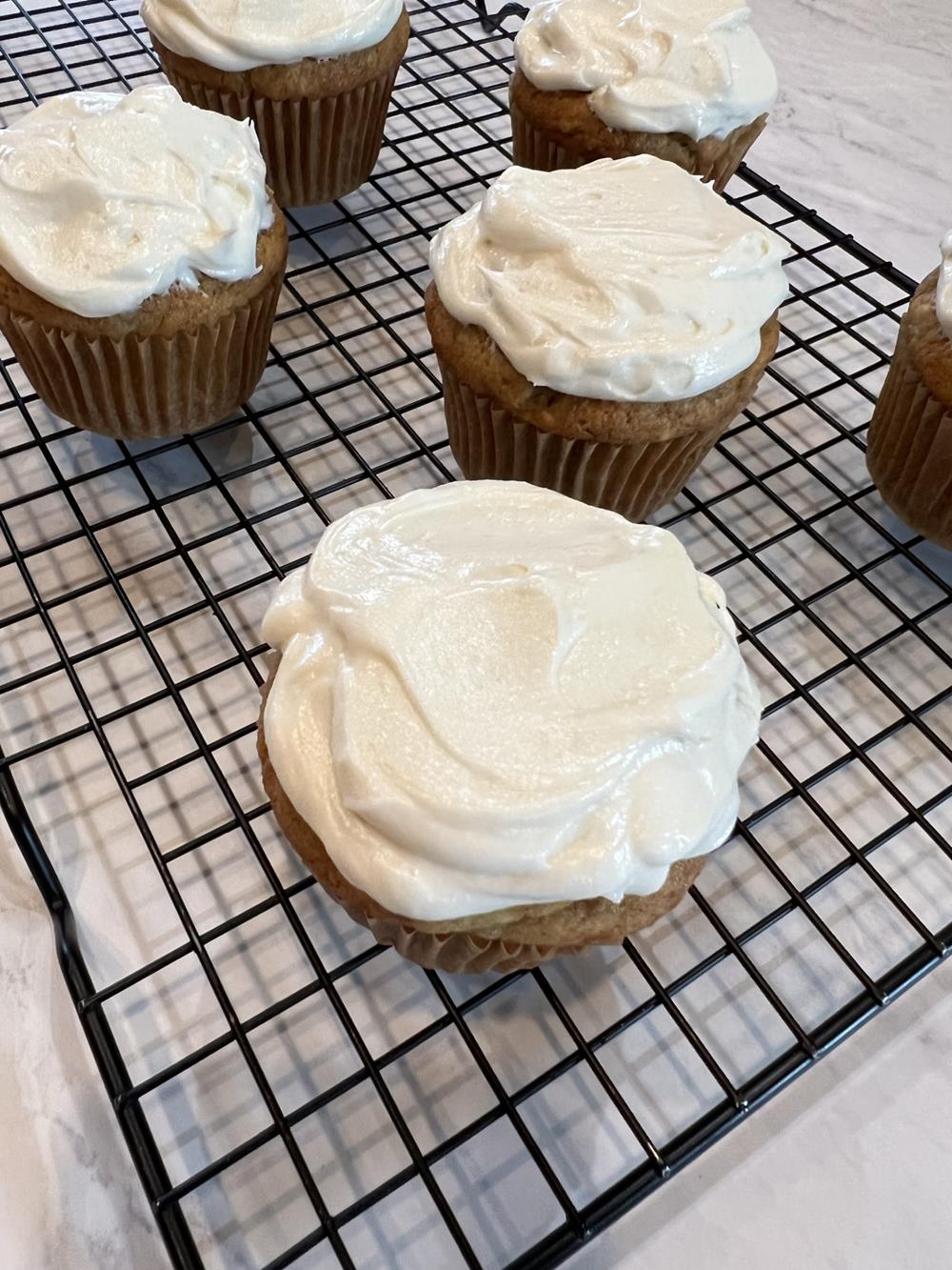 banana cupcakes on cooling rack