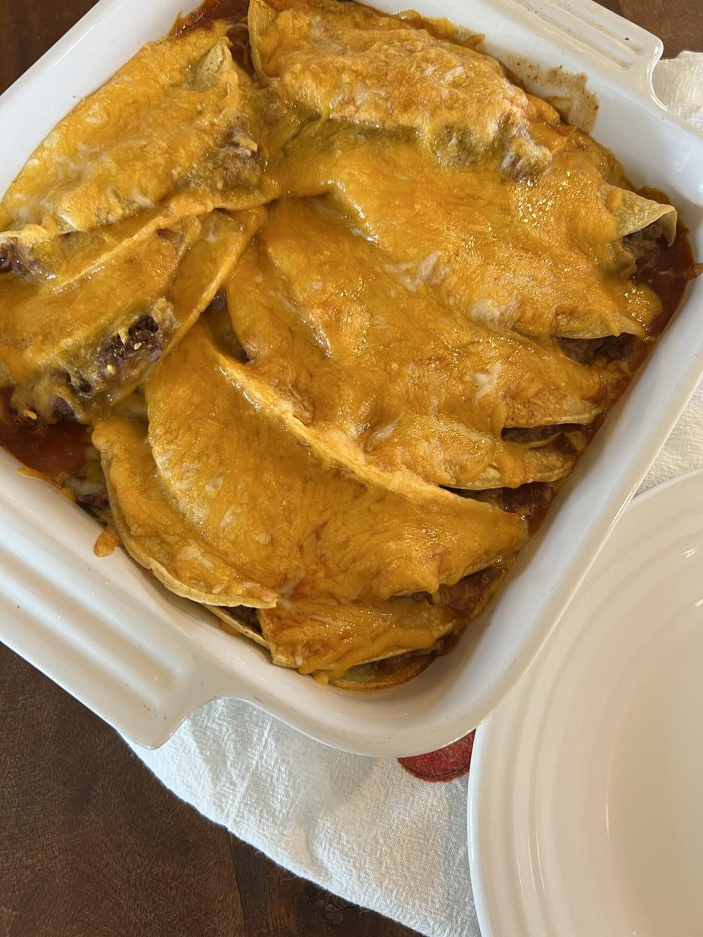 Fold Over Enchiladas in white pan