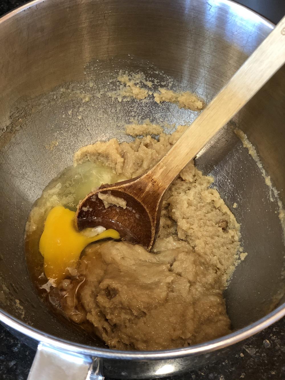 Gluten Free Cookie Batter in a metal mixing bowl