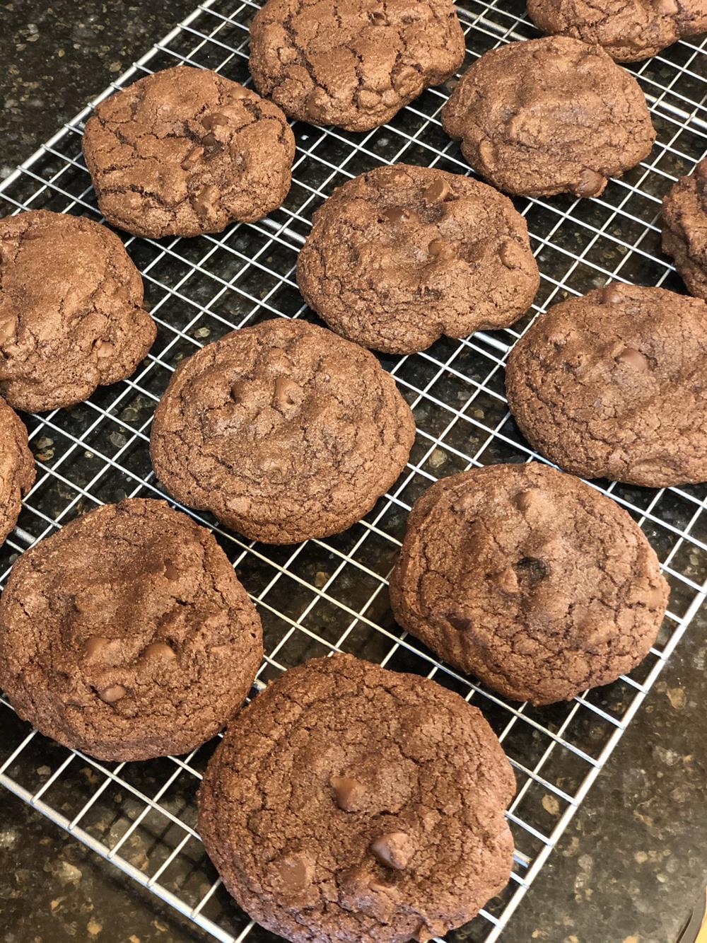 chocolate cookies on cooling rack