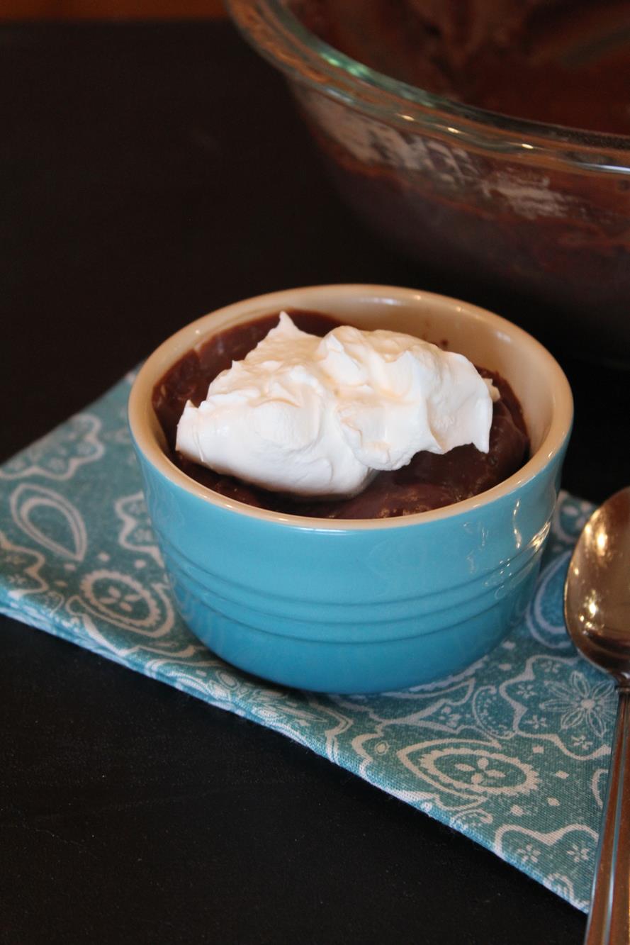 Homemade Chocolate pudding with whipped cream
