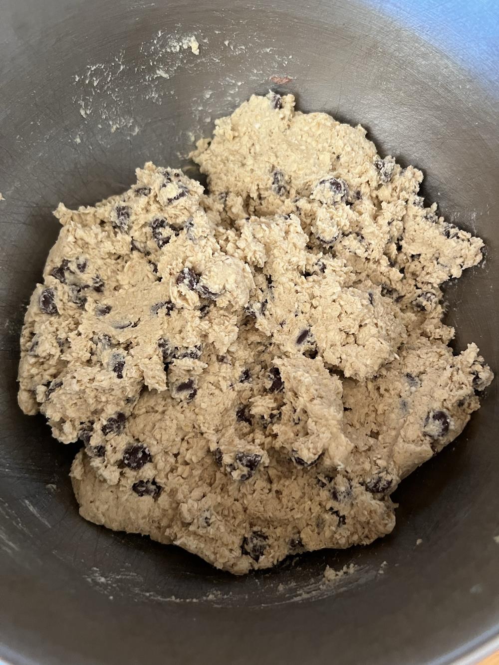 Chocolate Chip Oatmeal Cookie Dough in bowl