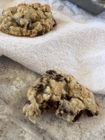 Chocolate Chip Oatmeal Cookies on white napkin