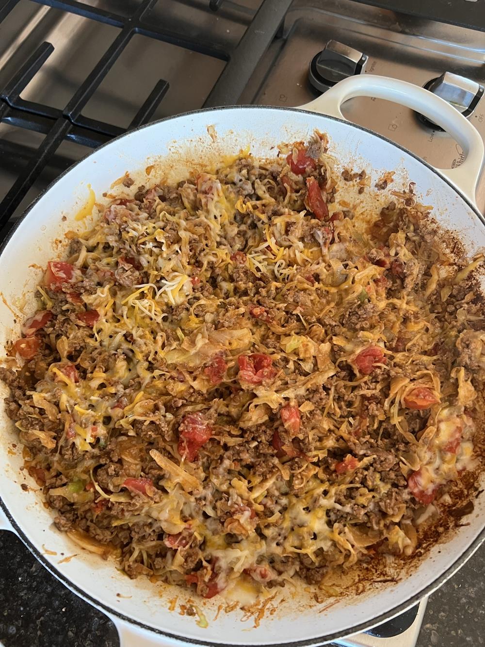 Mexican Cabbage Bowl Recipe in skillet on stove top