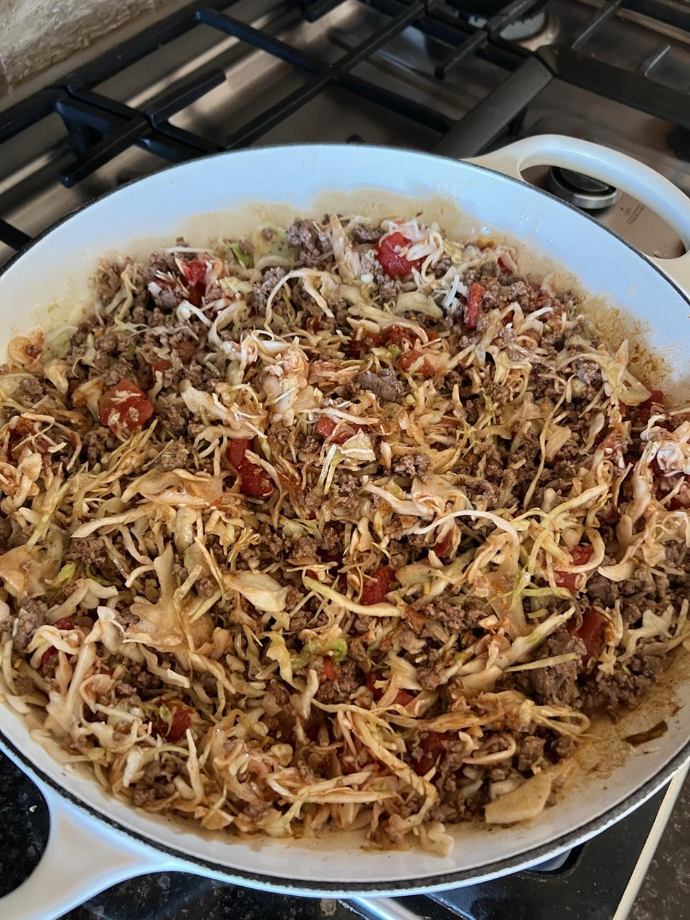 Mexican Cabbage Bowl in white skillet
